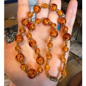 Vintage Possibly Baltic Amber Bead Necklace 57g w/ Sun Spangle Inclusions